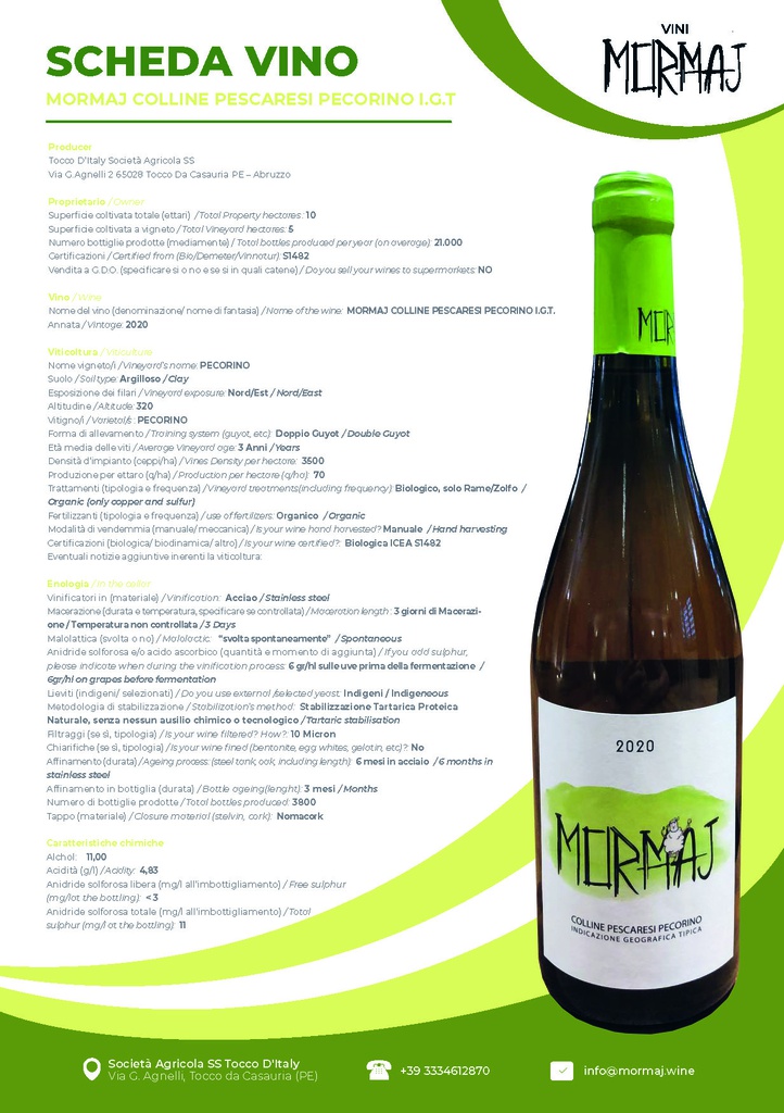 Pecorino I.G.T. 2020 scheda